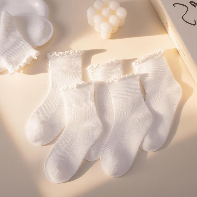 Lainlight Store 6 Pairs White Girls Ruffle Socks Toddler Kids School Uniform Soft Cotton Frilly Dress Socks Seamless Toe - Image 3